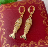 3D Movable Fish Earrings, Gold Plated Fish Dangle Earrings, Articulated Fish Jewelry, Unique Fish Pisces Earrings, Sea Lover Gift for her